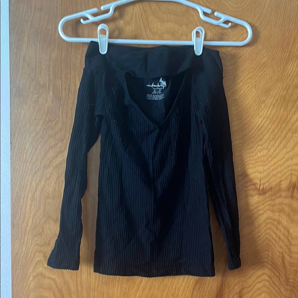 Free People Black Off-the-Shoulder Fitted Blouse